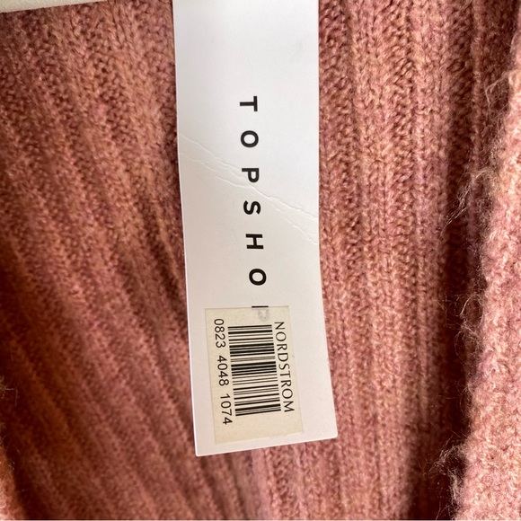 Topshop Women Open Front Cardigan Sz XS Dusty Pink Ribbed Pockets Drop Shoulder - Picture 12 of 13